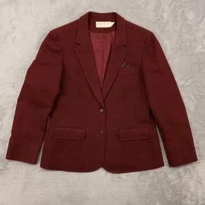VINTAGE Pendleton Blazer Womens 14 Burgundy Wool Made in USA Two Button 80s - Picture 1 of 20