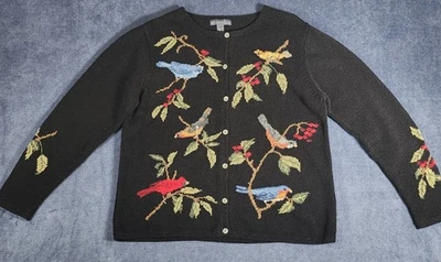 VTG NORTHERN ISLES Cardigan Sweater Womens XL Cardinals Blue Bird Embroidered  - Image 1 of 4