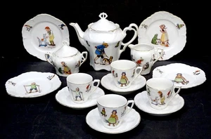 Antica bambola ORSACCHIOTTO RANA RANA miniatura TEIERA BAMBINO SET TÈ piatti porcellana - Foto 1 di 8