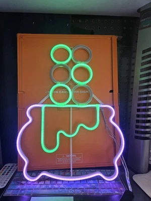 Brewing Cauldron Animated Faux Neon LED Novelty Sign with Purple and Green - Image 1 of 4