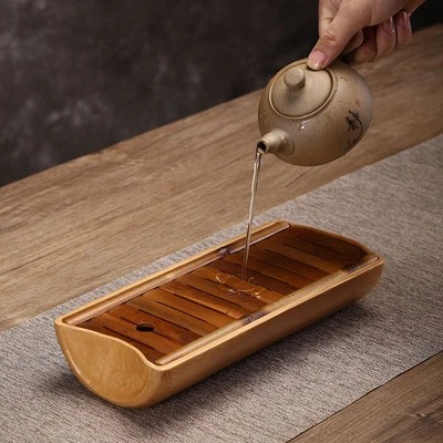 Bandeja de té de bambú pequeña mesa de té juego tablero de drenaje de agua accesorio de ceremonia de té Foto 1 de 4