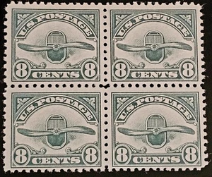 US BRIEFMARKE LUFTPOST BLK von (4) 1923 8c SC#C4 GRAVIERT PERF-11 MNHOG! - Bild 1 von 2
