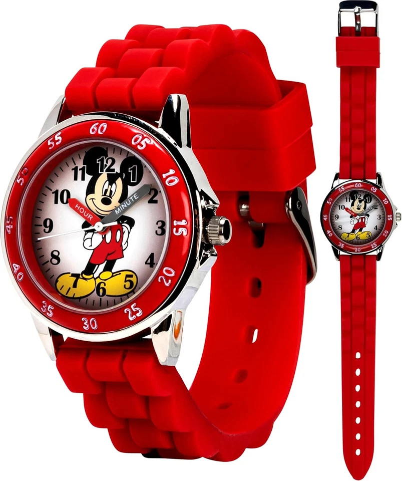 Disney Kids' MK1239 Time Teacher Mickey Mouse Watch With Red Rubber Strap
