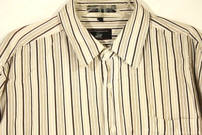 Camisa polo clube Beverly Hills marrom bege listra bronzeada botão manga longa tamanho XXL - Imagem 1 de 4