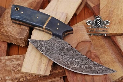 定制手工大马士革钢制狩猎刀带优质皮革保护套, — 第 1/4 张图片