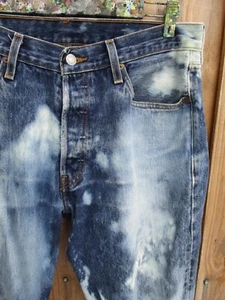 Levis 501 blue white denim snow blast bleach straight leg jeans 33 31 - Picture 1 of 8