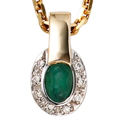 Anhänger, Diamanten Brillanten & Smaragd & 585 Gelbgold, Halsschmuck, Damen - Bild 1 von 4