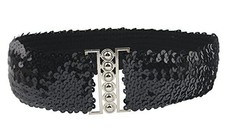 Womens Elastic Sequin Wide Waist Belt Buckle Corset Belly Belt Stretch Waistband