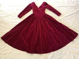 Vintage 80s Laura Ashley Claret Red Velvet Dress Gown US 10 Britain QUALITY