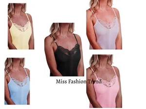 Ladies Plain Cotton Vest Top Lace Trim Neck Design /Camisole(Pack of 2) - Picture 1 of 4