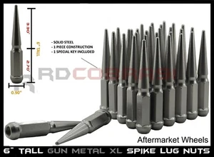 1999-2023 Silverado Sierra 2500 3500 6" Powder Coated Gun Metal Spike Lug Nuts - Picture 1 of 9