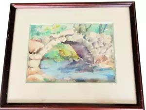 Signed framed & matted watercolor creek landscape by Gertrude Borenstein - Imagen 1 de 12