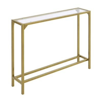 Golden Console Table Side Glass Furniture Hallway Table Entryway Display Shelf - Image 1 of 4