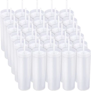 30 Pack Skinny Tumbler with Lids and Straws 16 Oz Matte Colored Acrylic Tumblers - Picture 1 of 6