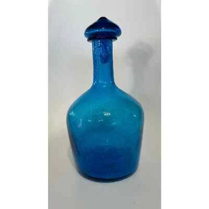 Vintage blue crackle glass decanter with mushroom stopper unmarked - Picture 1 of 11