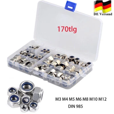 170x Sicherungsmutter Sortiment Selbstsichernde Muttern DIN 985 Edelstahl M3-M12 - Bild 1 von 4