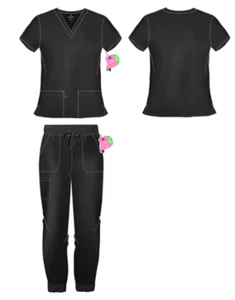 "Just Scrubs" 4-Way Stretch Jogger Style Scrub Sets, Black, S-2XL, Free Shipping - Picture 1 of 1