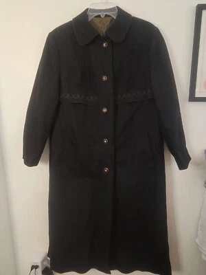Unholzer Loden Germany Wool Long Coat Wooden Buttons Lined Womens Size 40 Black - Image 1 of 4