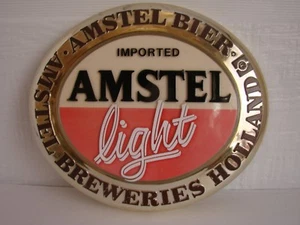 Letrero publicitario de cerveza AMSTEL placa furgoneta holandesa comiendo plástico vintage - Imagen 1 de 4