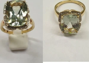 Vintage 14K Yellow Gold & Aquamarine W Small Diamonds Ring 6.2Gr Perfect Gift - Picture 1 of 4