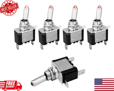 5PCS 12V LED Lighted Rocker Toggle Switch, Waterproof SPST 20A 3Pin ON/Off Toggl - Image 1 of 4