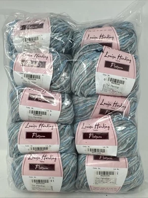10 fios Louisa Harding FLOTSAM fita de mistura de algodão Aran azul claro e cinza 790yds - Imagem 1 de 4