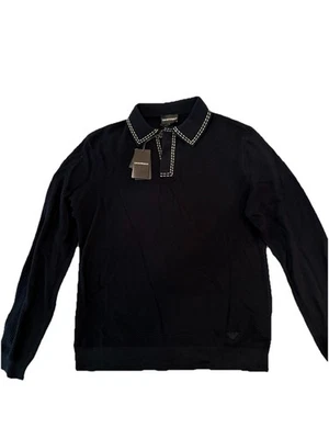 Emporio Armani Long Sleeve Polo Sweater Navy Blue - Mens, Size XL - Image 1 of 4