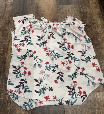 LC Lauren Conrad Women’s Floral Pleat Neck Top Size Large NWT Tie Neck - Image 1 of 4