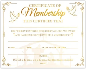 Certificate of Membership, 25 Pcs Church Recognition Certificates Gold Foil  - Picture 1 of 5
