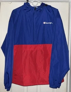 Champion Windbreaker Pullover Jacket Hooded Half-Zip Blue/Red Mens Size Large - Picture 1 of 3