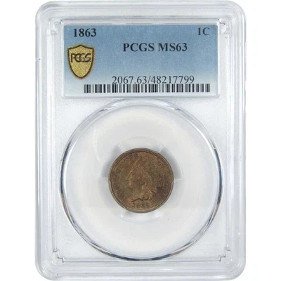 1863 Indian Head Cent MS 63 PCGS Copper-Nickel Penny 1c SKU:I16394 - Image 1 of 4