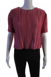 Tibi Womens Accordion Pleat Crew Neck Short Sleeves Cropped Blouse Pink Size 8 - Picture 1 of 7