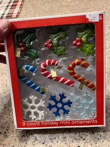 Target 2008 9 Count Holiday Mini Colorful Ornaments HOLLY / CANDY CANES / SNOW - Picture 1 of 1