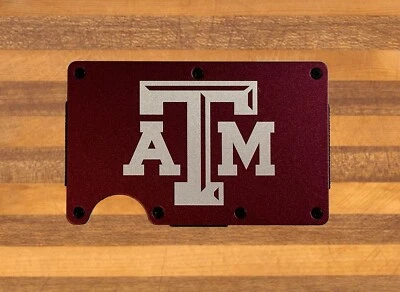 Cartera Texas A&M TAM Aggies Metal Delgado Bloqueo RFID Delgada Personalizada Grabada con Láser Foto 1 de 4