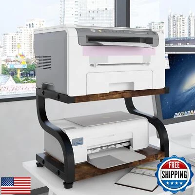 PUNCIA 2 Tiers Small Retro Wood Home Office Desktop Printer Stand Laser Print - Image 1 of 4
