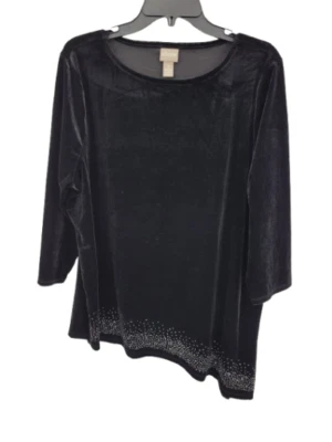 Chicos Top Mujer XL 3 Negro Terciopelo Cuentas Dobladillo Asimétrico Fiesta Elegante Pullover Foto 1 de 4