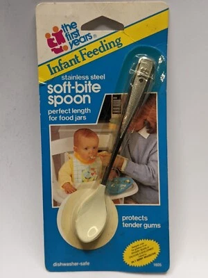 Nueva cuchara bebé mordida suave de acero inoxidable The First Years vintage 1990 bebé  Foto 1 de 2