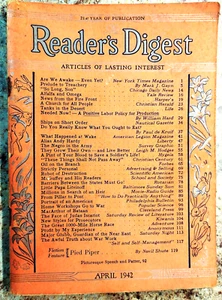 Reader's Digest mag, April 1942, early WW II issues, Nevil Shute, James Reston - Picture 1 of 1