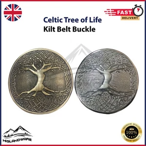 Hebillas de cinturón Kilt Scottish Highland Tree of Life hebilla redonda cromadas, antiguas - Imagen 1 de 5