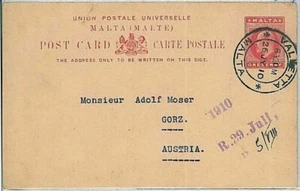 34950 - MALTA - POSTAL HISTORY - ONE penny POSTAL STATIONERY to AUSTRIA 1910 - Picture 1 of 1