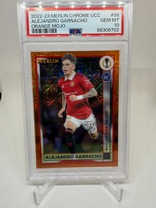 2022-23 Merlin Chrome #96 Alejandro Garnacho RC Orange Mojo Refractor /25 PSA 10 - Picture 1 of 2