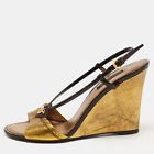Louis Vuitton Metallic/Brown Leather and Patent Slingback Wedge Sandals Size 37