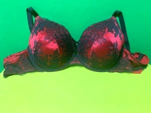 Torrid Curve - Push-Up Plunge Bra 44 DDD - underwire padded - dark red & black - Picture 1 of 11