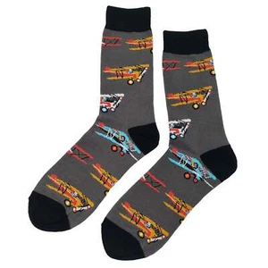 NWT Old Time Airplane Dress Socks Novelty Men 8-12 Gray Crazy Fun Sockfly - Picture 1 of 4