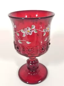L G Wright Daisy and Cube Ruby Red 6" Vase Glass Hand Decorated - Picture 1 of 3