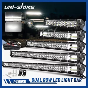 Dual Row 7" 14" 20" 26" 32" Spot Flood Combo LED Light Bar Offroad Truck ATV SUV - Foto 1 di 16