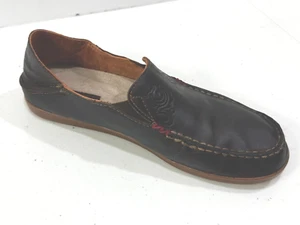Olukai Nohea Nubuck Brown Leather Slip On Bohemian Flat Loafer Womens 8.5 EUC - Picture 1 of 10