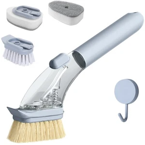 Dish Brush with Handle, Dish Scrubber with Soap Dispenser, Kitchen Scrub Brus... - Picture 1 of 9