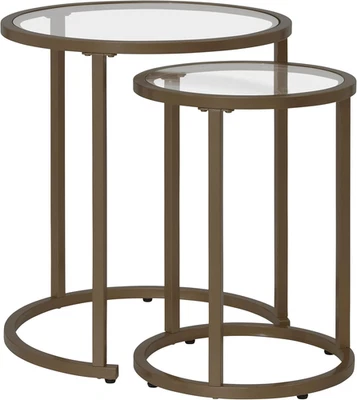 Home Camber Nesting Metal and Glass End Table Set, round 19.5" and 14.5" - Image 1 of 4