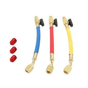 3PCS 1/4" SAE Ball Valves Hose(Red/Yellow/Blue) For R134A R22 R12 Refrigerants - Picture 1 of 16